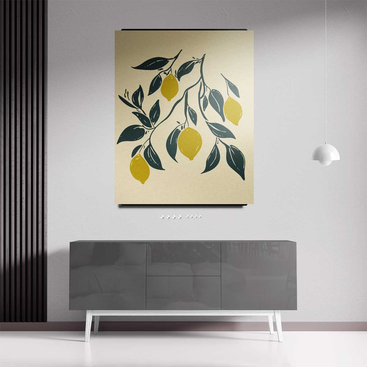 Citroenboom Sierlijke Wanddecoratie – kunstwerk met zwarte baklijst