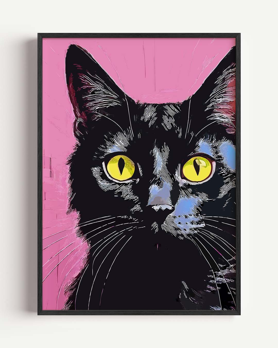 Stijlvolle Kattenposter met Roze Achtergrond – dieren portret poster als wanddecoratie