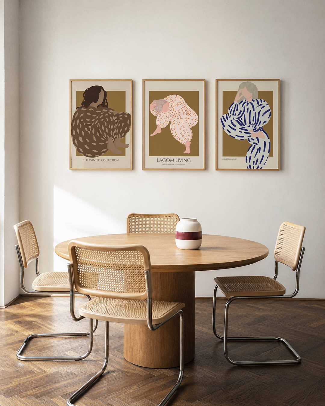 Vorm en kleur driedelige posterset in interieur