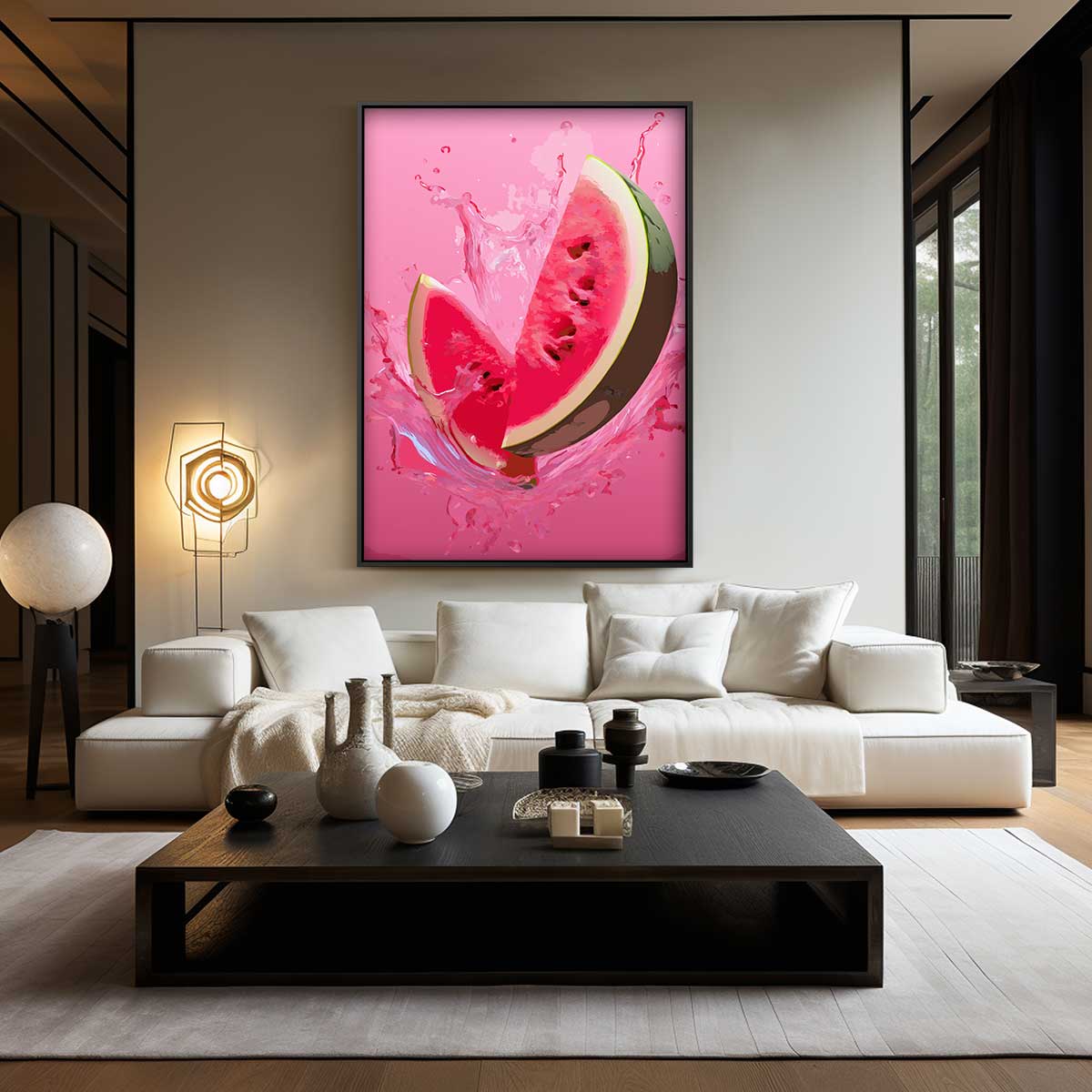 Verfrissende Watermeloen Splash – staand kunstwerk voor modern interieur