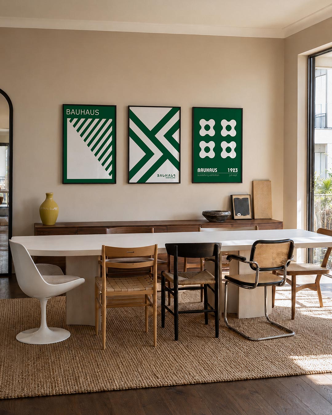 Diagonal strepen posterset – tweede productweergave – deze posterset in drie delen toont een speels lijnenspel met diagonale
