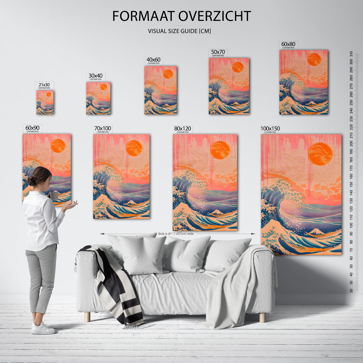 Golven en zon – staande muurposter met kunst en design