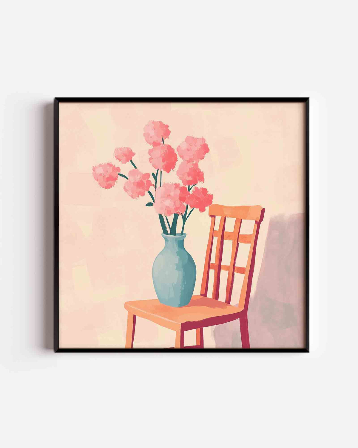 Bloemen in vaas op stoel – moderne vierkante poster als wanddecoratie