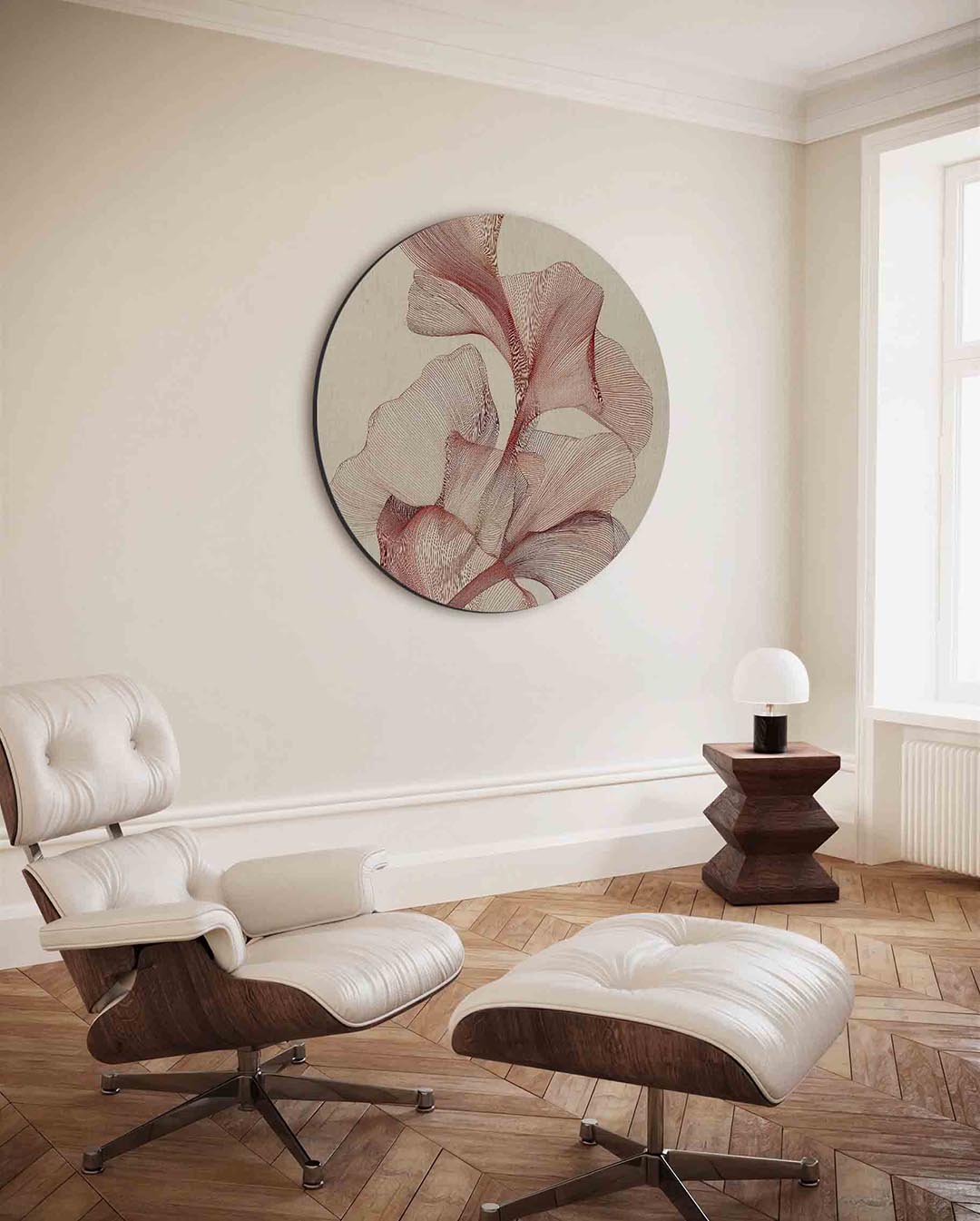 Organische vormen – moderne ronde wanddecoratie met vrouwelijk portret