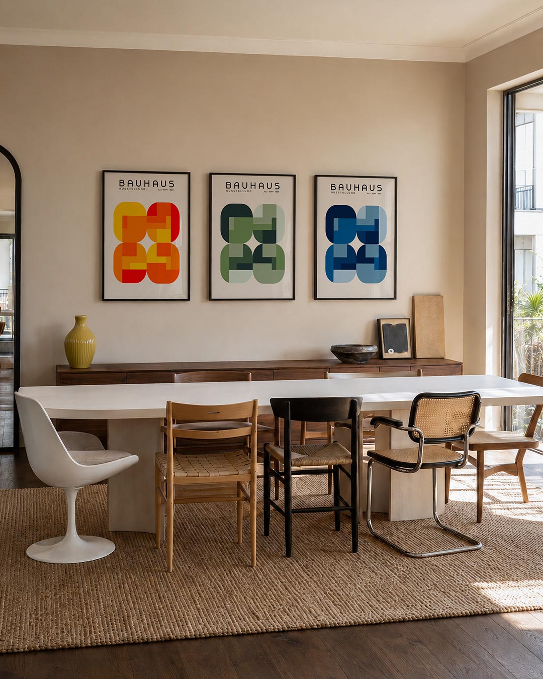 Kleurvlakken ritme posterset – tweede productweergave – deze posterset in drie delen toont een speelse ordening van
