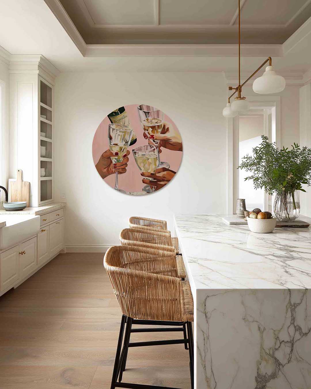Champagne toast – abstracte muurcirkel als ronde wanddecoratie