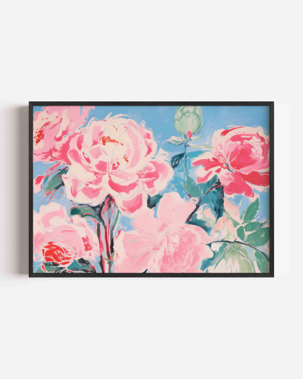 Bloemen in roze en blauw – bloemen landscape poster als wanddecoratie