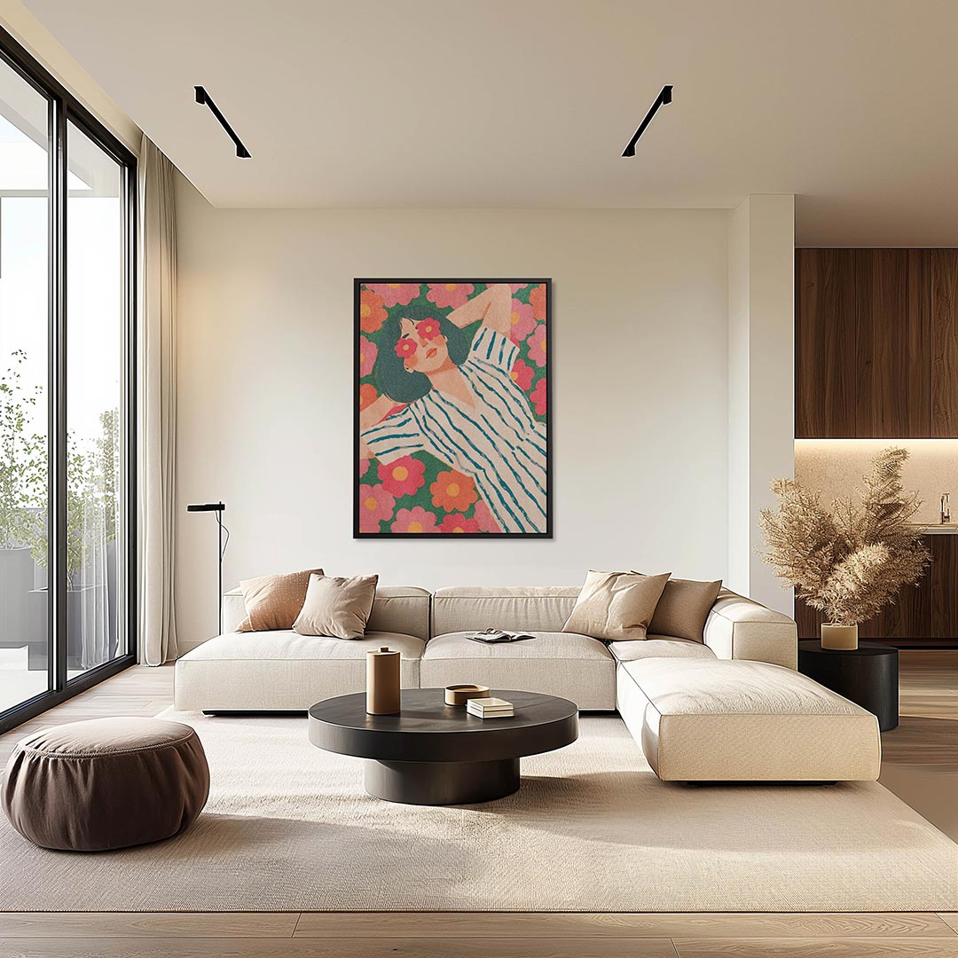 Vrouw in bloemenveld – staand wanddecoratie kunstwerk