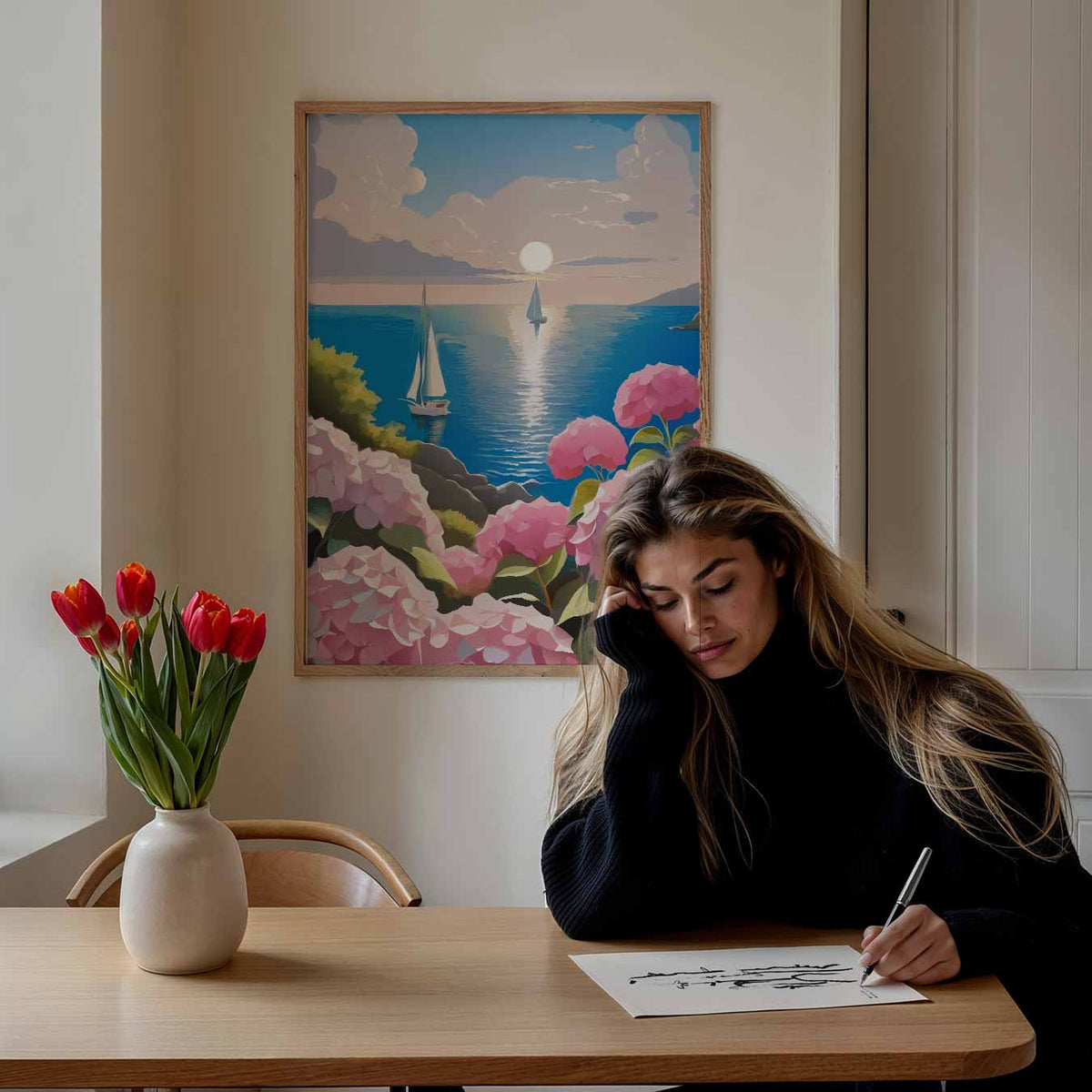 Zomerse Zeilavonturen bij Zonsondergang – paasposter in staand formaat
