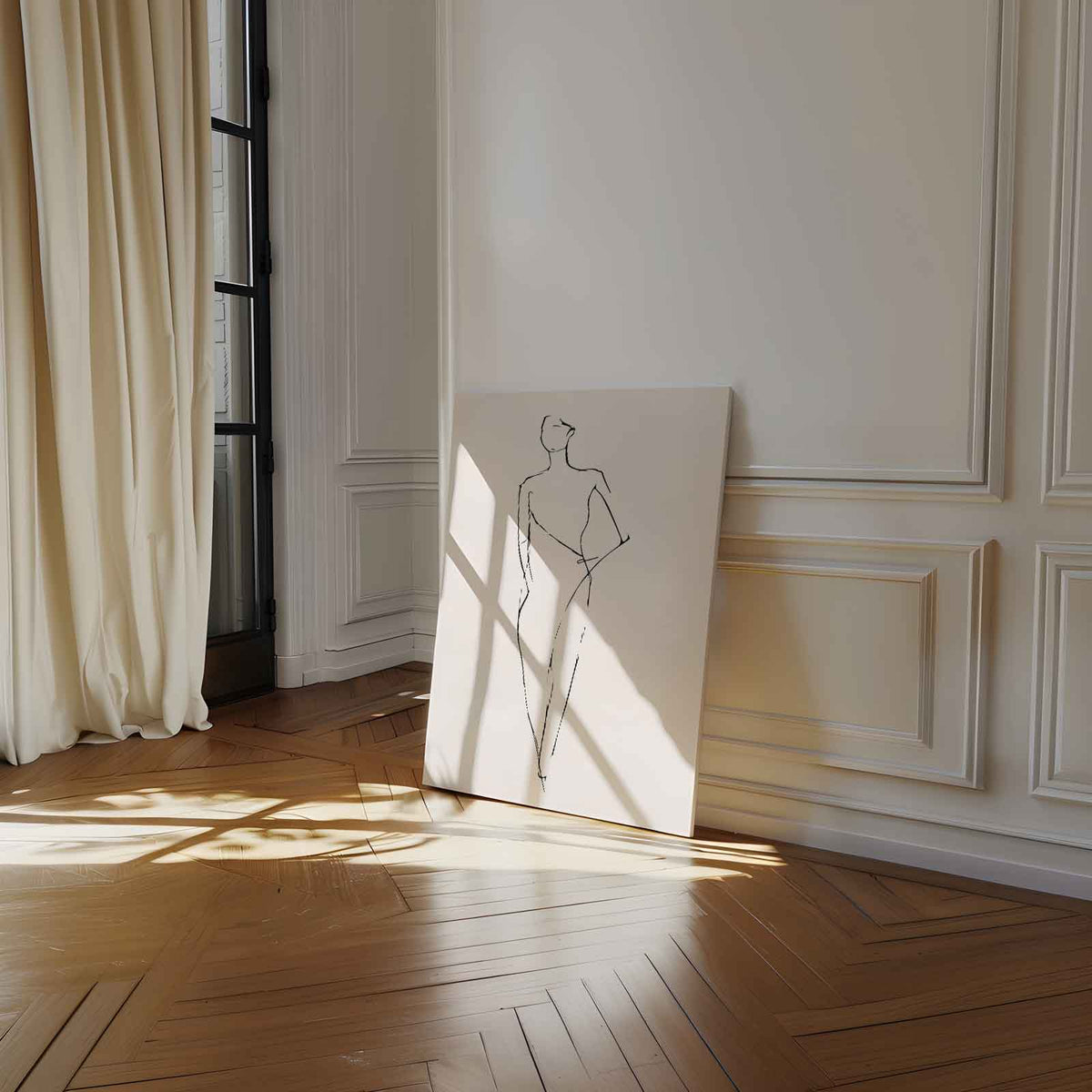 Elegante Lijntekening van een Vrouw – canvas wanddecoratie in portret formaat