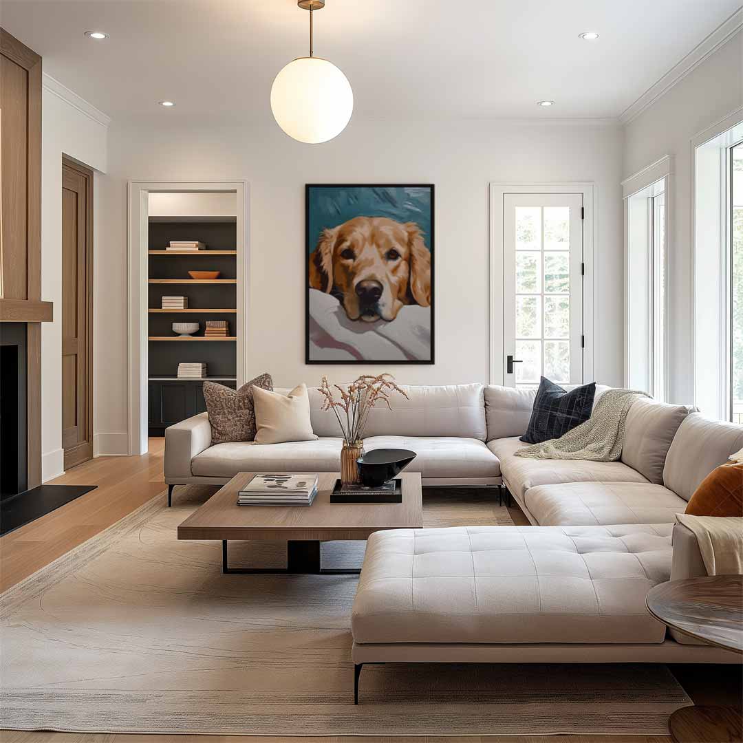 Schattige Hond aan het Chillen – dibond wanddecoratie in staand formaat