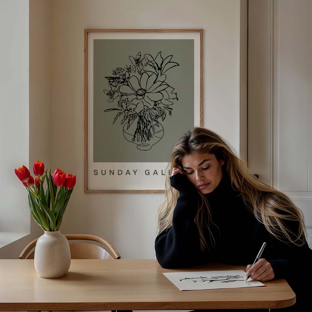 Bloemen in lijntekening – culinaire wandkunst als portret poster