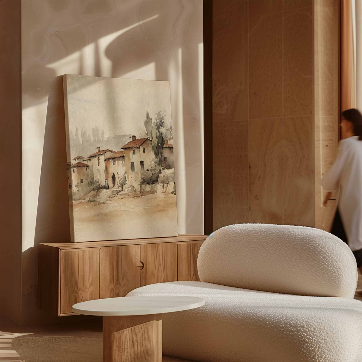 Dromerige Toscaanse Dorpstafereel – staande wandkunst voor woonkamer of interieur