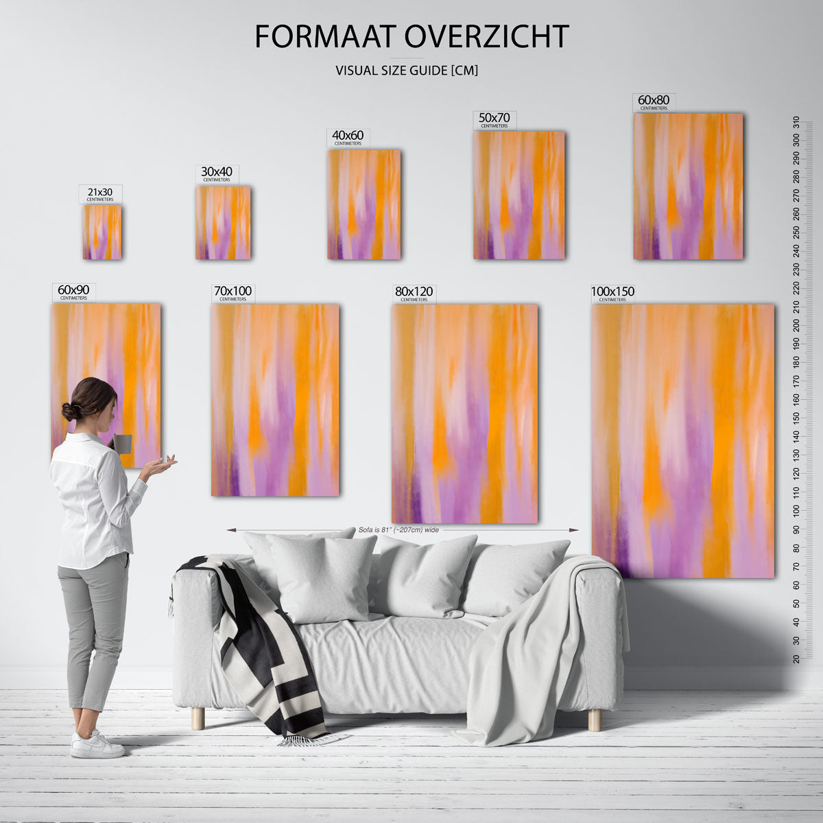 Abstracte oranje en paarse – staande muurposter met kunst en design