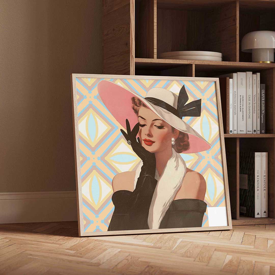 Dame met hoed – vierkante Pop Art wanddecoratie van WallArtistic