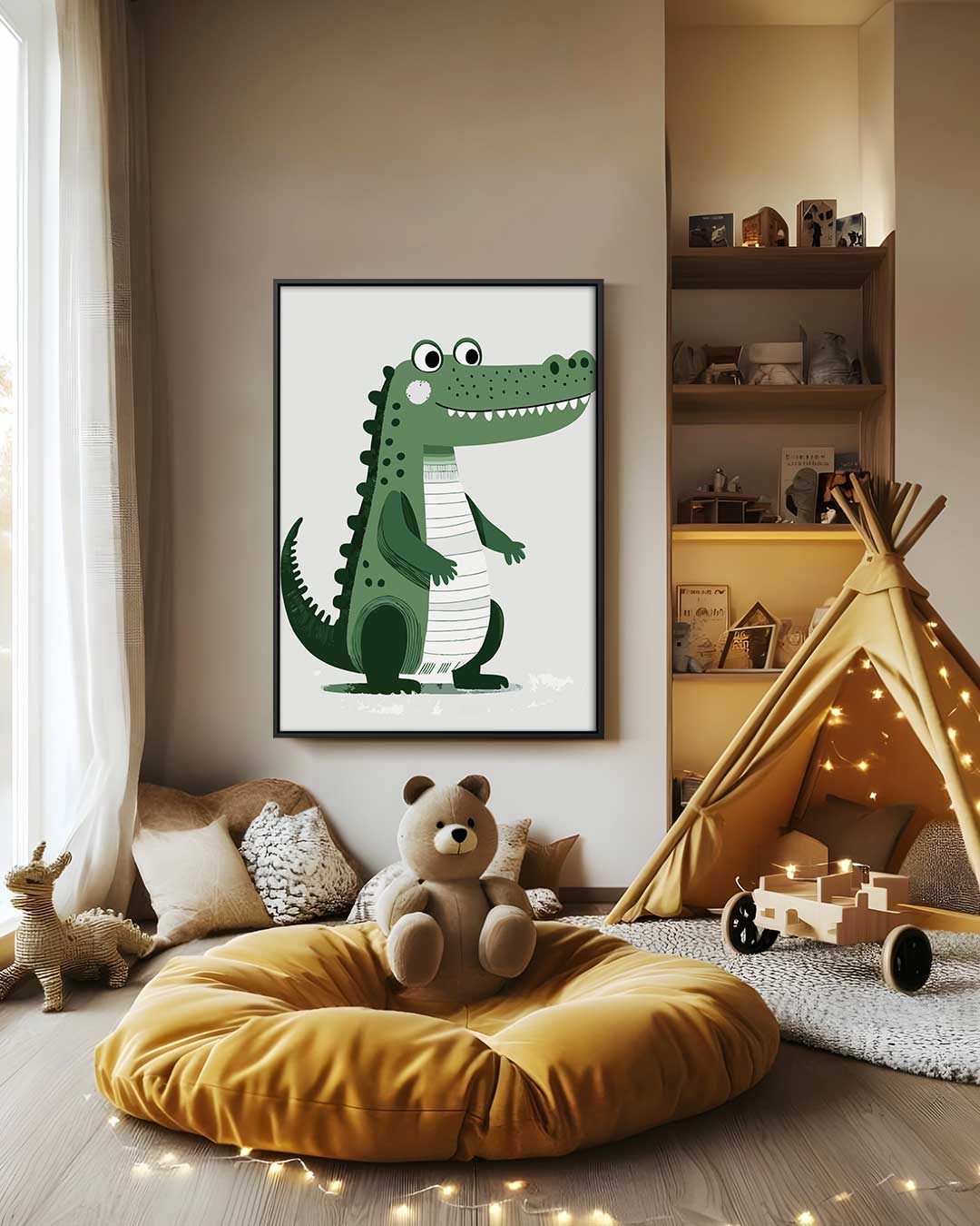 Vrolijke Krokodil Illustratie – modern portret kunstwerk van WallArtistic