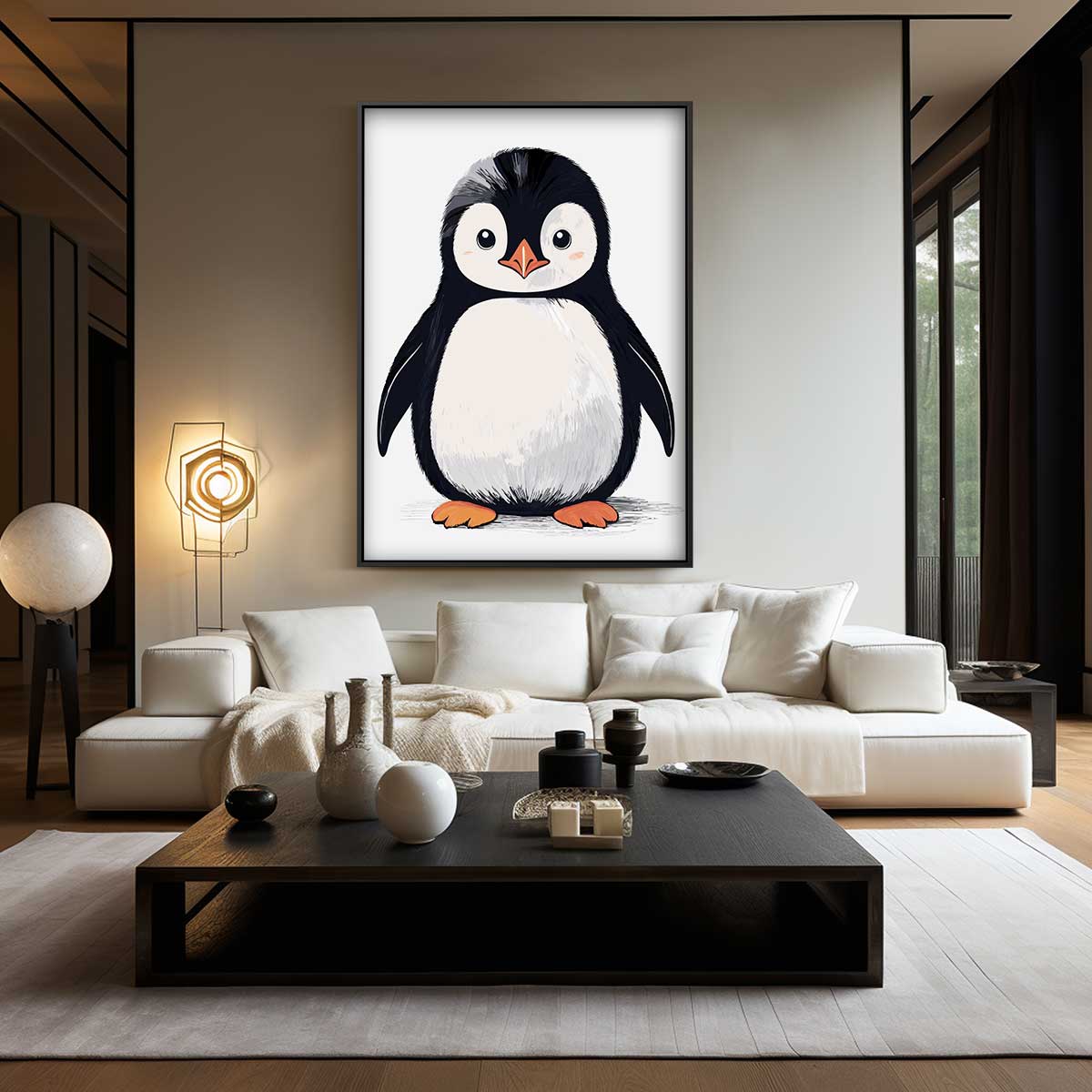 Schattige Pinguïn Illustratie – canvas wanddecoratie in portret formaat