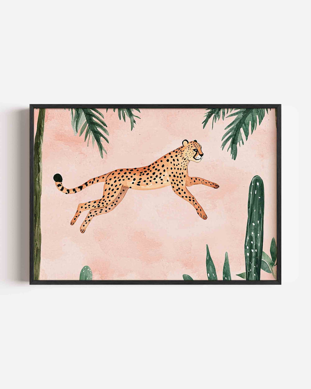 Springende luipaard – dieren landscape poster als wanddecoratie