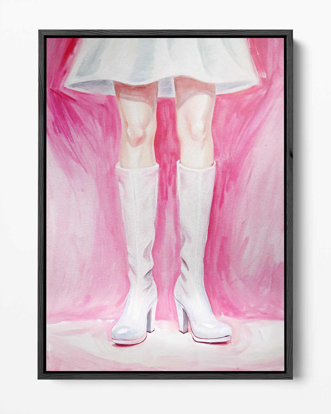 Witte Laarzen op Roze – portret kunstwerk als wanddecoratie