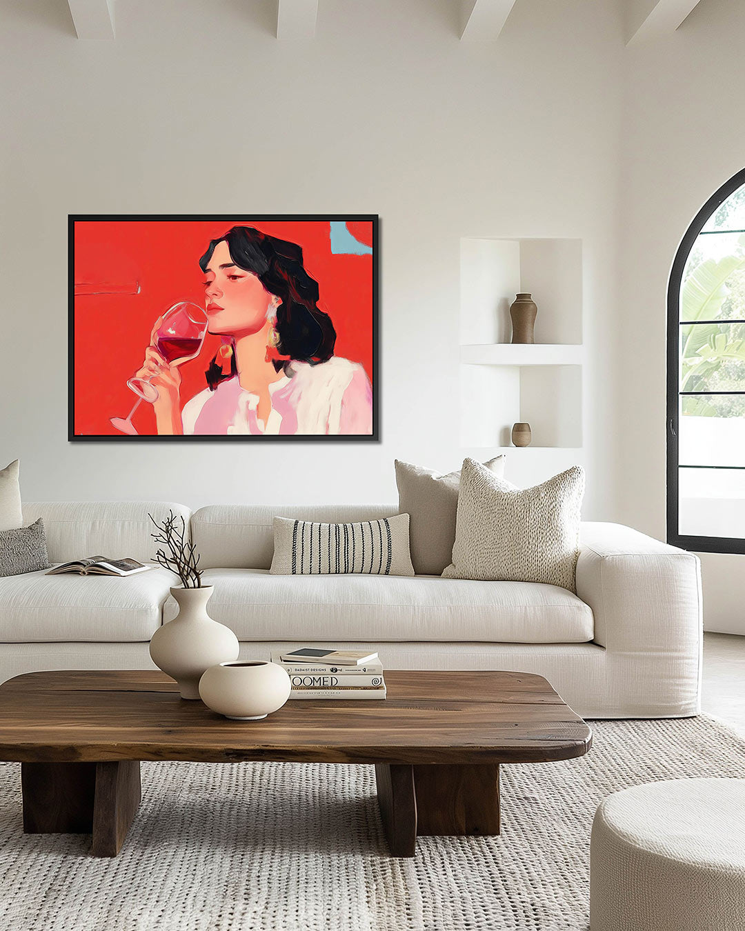Vrouw met wijnglas – wanddecoratie in interieur