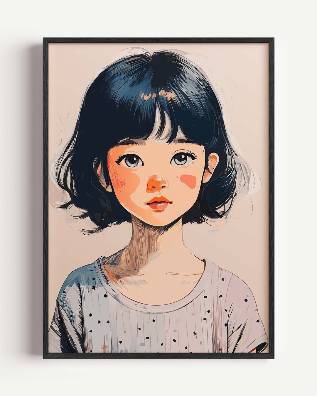 Schattige Retro Meisjesportret – Popart en Streetart portret poster als wanddecoratie