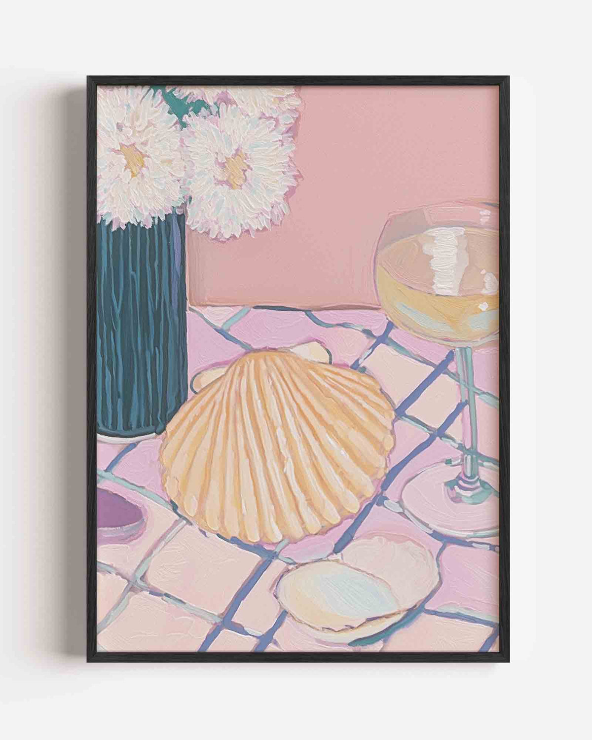 Schelp en bloemen – pastel portret poster als wanddecoratie