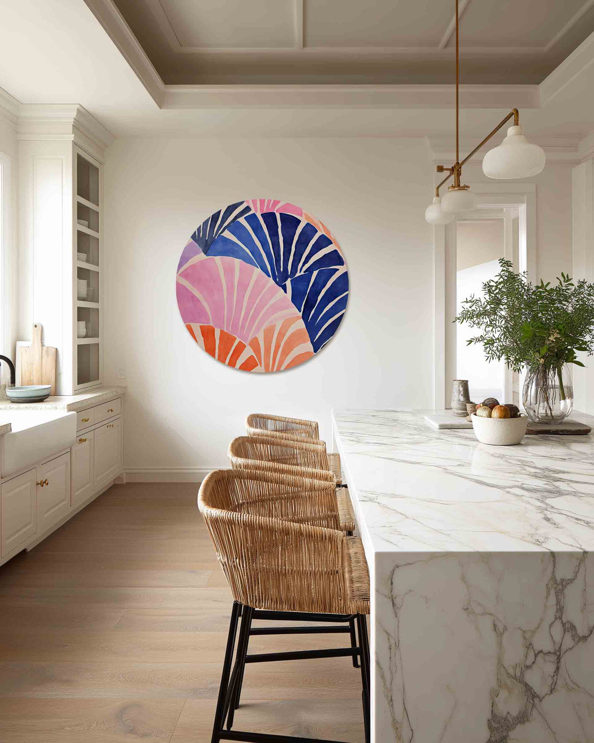 Abstracte waaiers – safari muurcirkel als ronde wanddecoratie