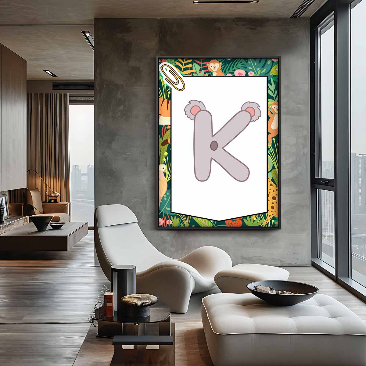 Speelse Koala Letter K – canvas wanddecoratie in portret formaat