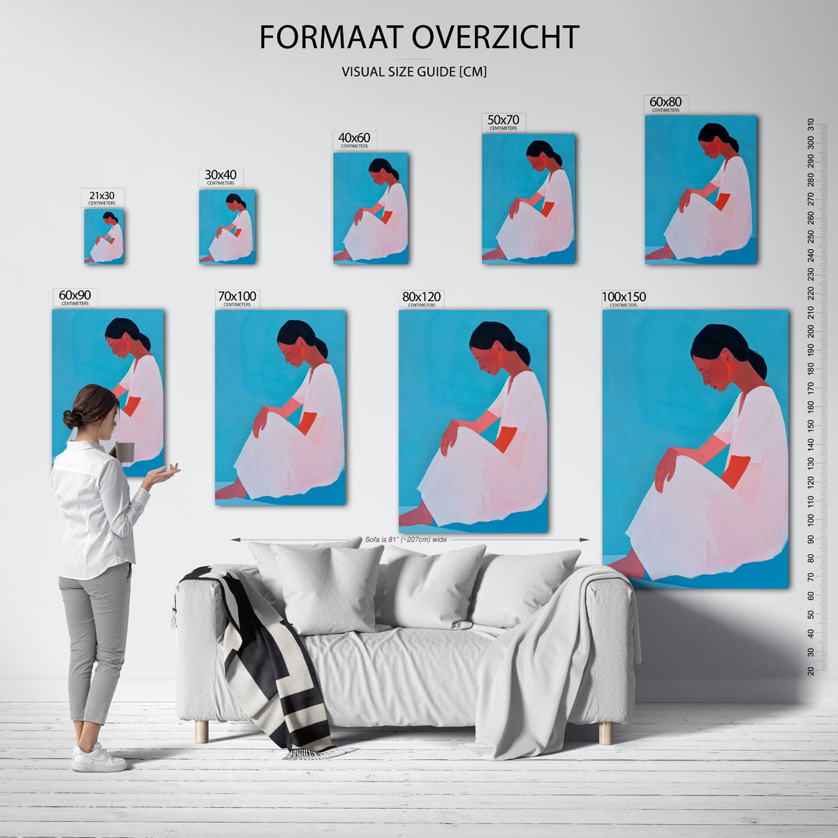 Zittende vrouw – staande muurposter met hedendaagse illustratie
