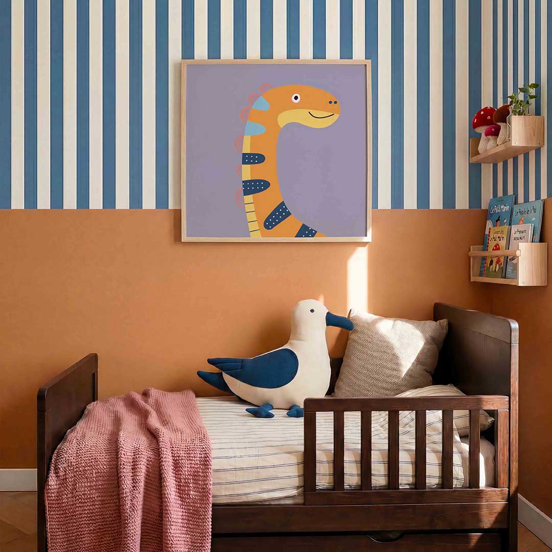 Oranje dinosaurus – kids poster in vierkant formaat