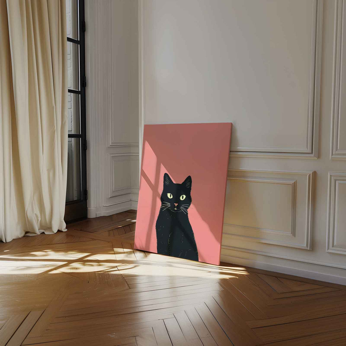 Mystieke Zwarte Kat Illustratie – staand kunstwerk voor modern interieur