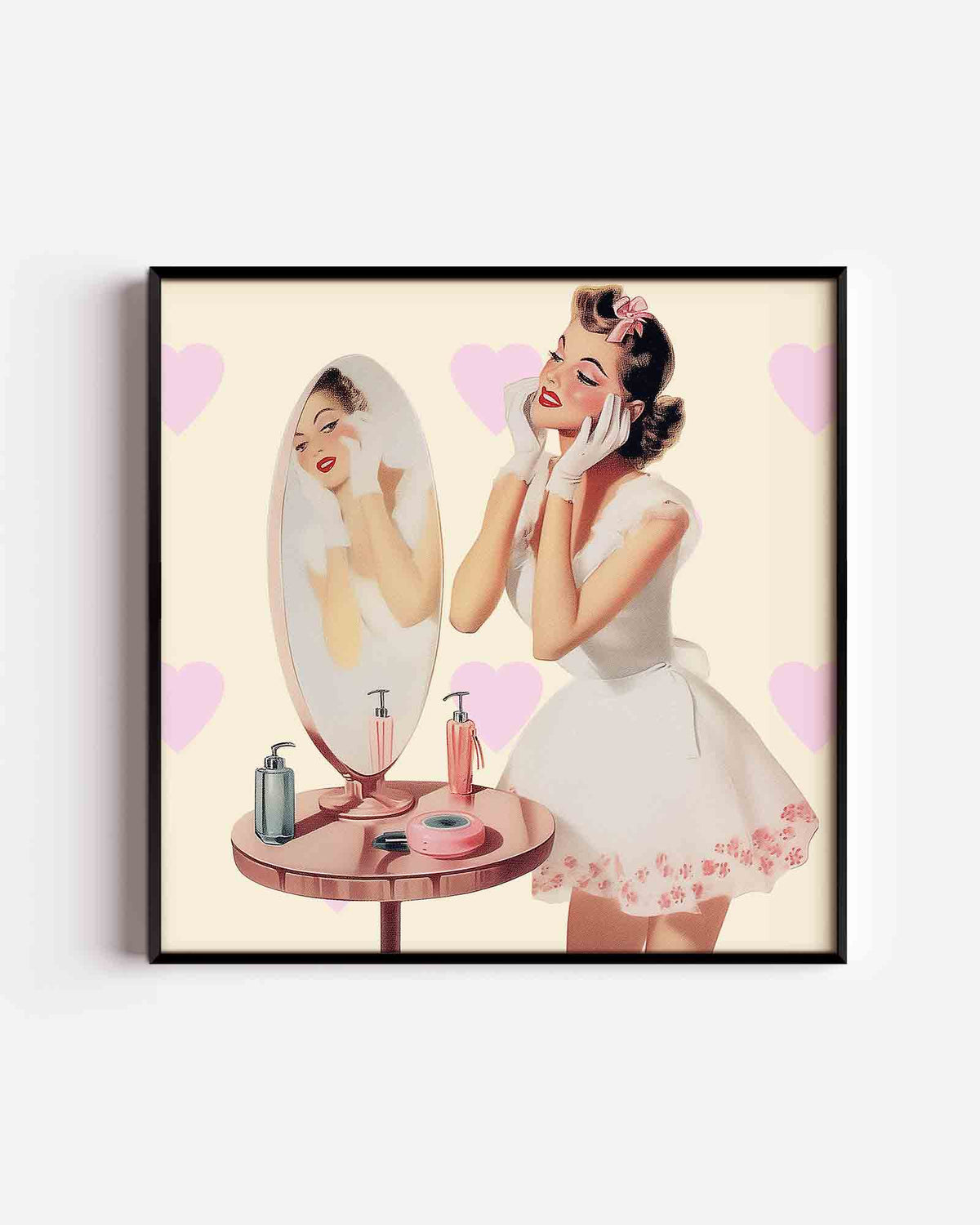 Vrouw bij kaptafel – Pop Art vierkante poster als wanddecoratie