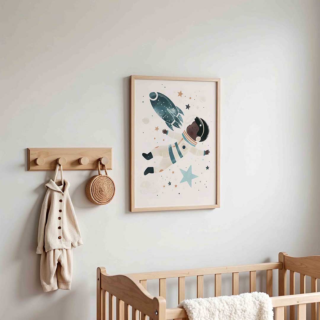 Astronaut en raket – kinderposter in staand formaat