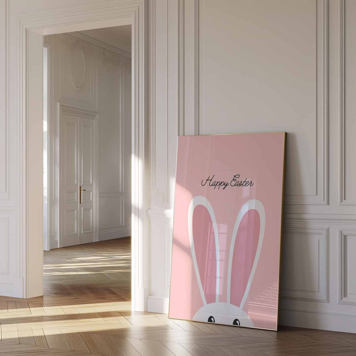 Vrolijke Paas Bunny – paas poster als vrolijke staande wanddecoratie