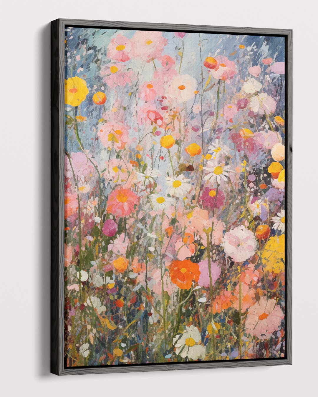 Kleurrijke Bloementuin Schilderij – canvas wanddecoratie in portret formaat