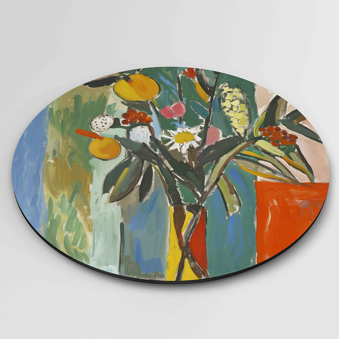 Bloemstilleven – kleurrijke wandkunst als muurcirkel