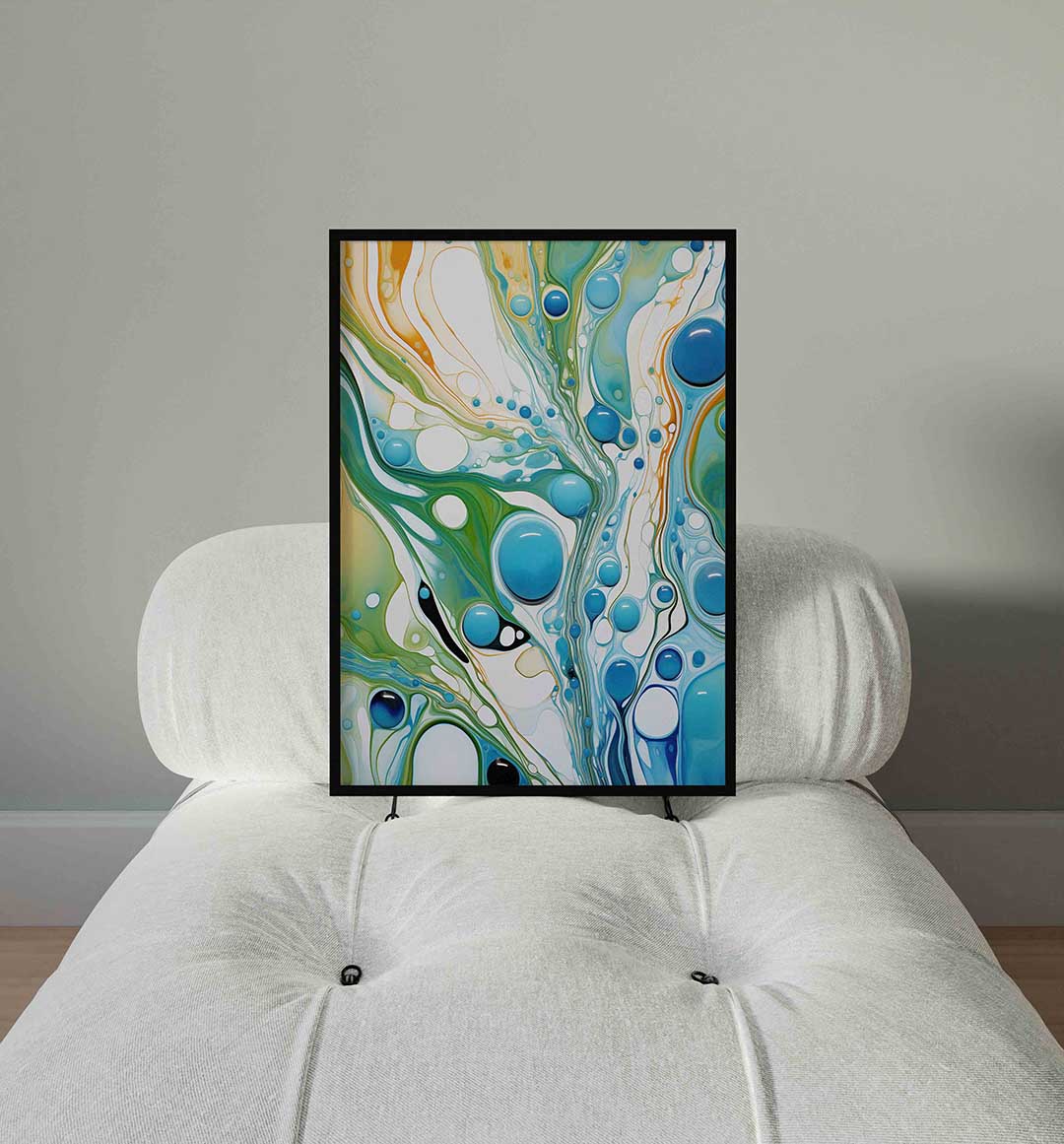 Abstracte blauwe en groene vormen – staande Kleur & Vormen wanddecoratie van WallArtistic