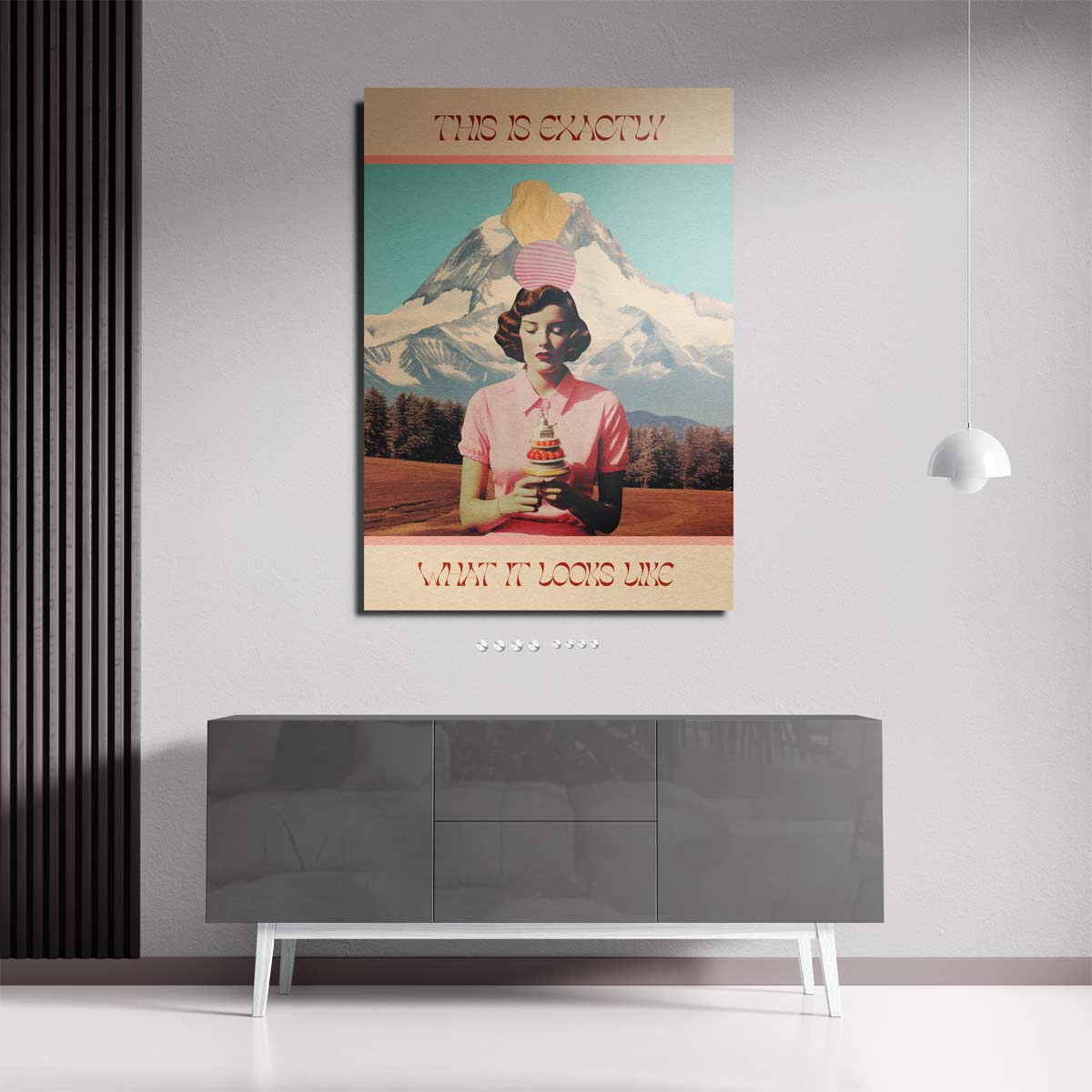 Surrealistische Dame met IJs – staande wandkunst voor woonkamer of interieur