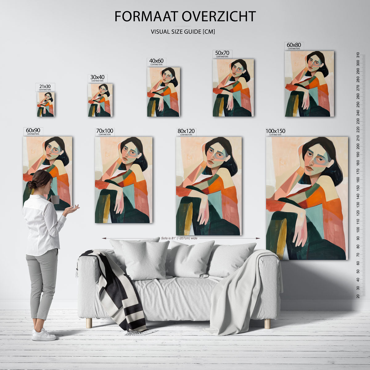 Vrouwelijk portret in abstracte vormen – staande muurposter met hedendaagse illustratie