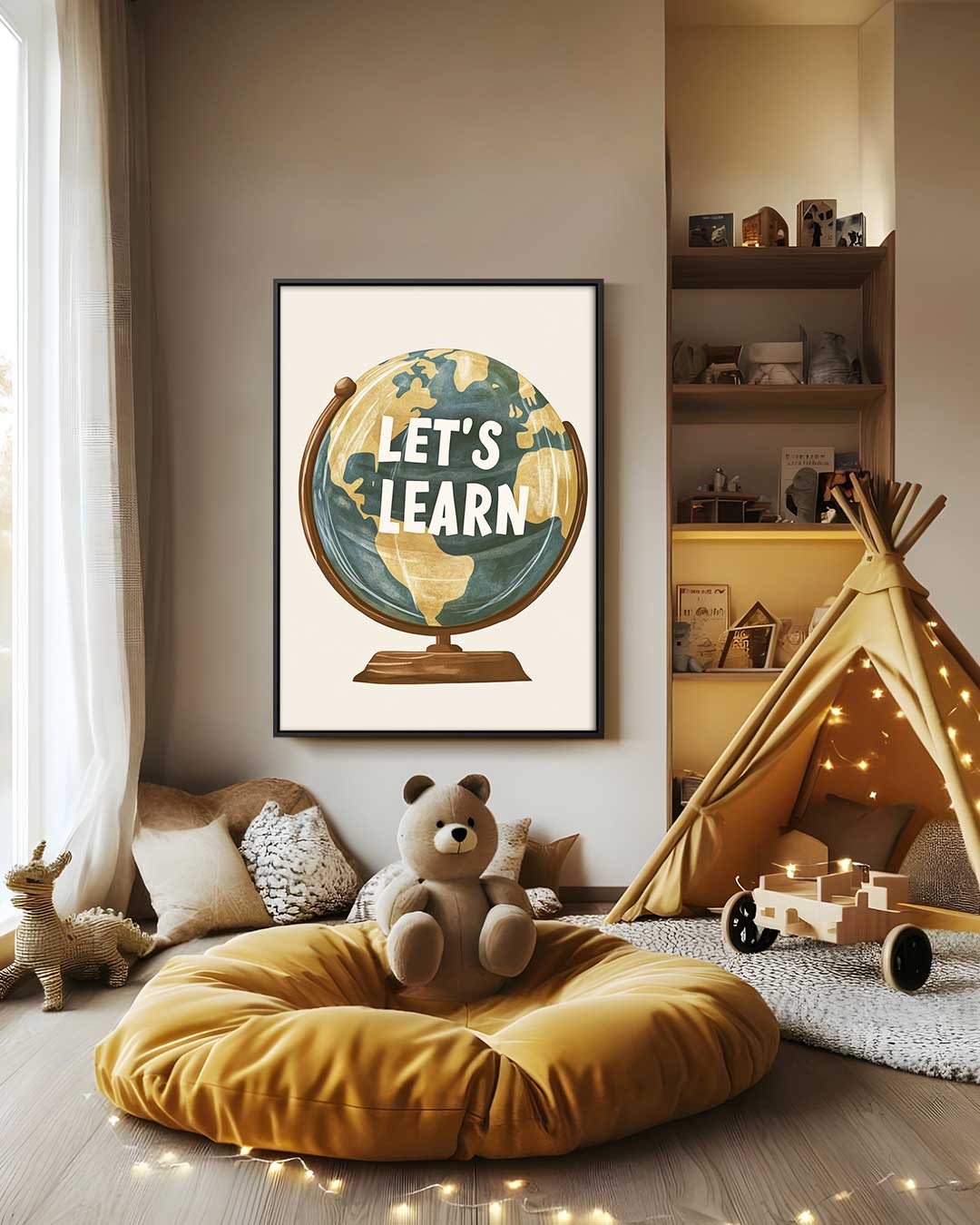 Wereldbol "Let's Learn – staand kunstwerk voor modern interieur