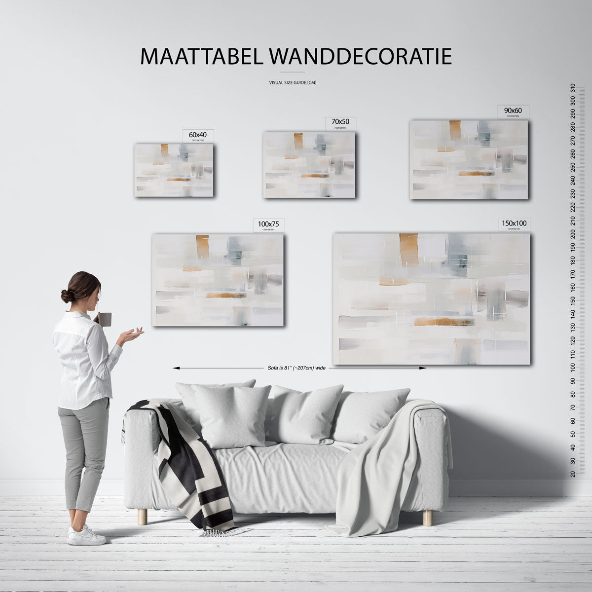 Lichte geometrische compositie – Subtiele – moderne liggende wandkunst