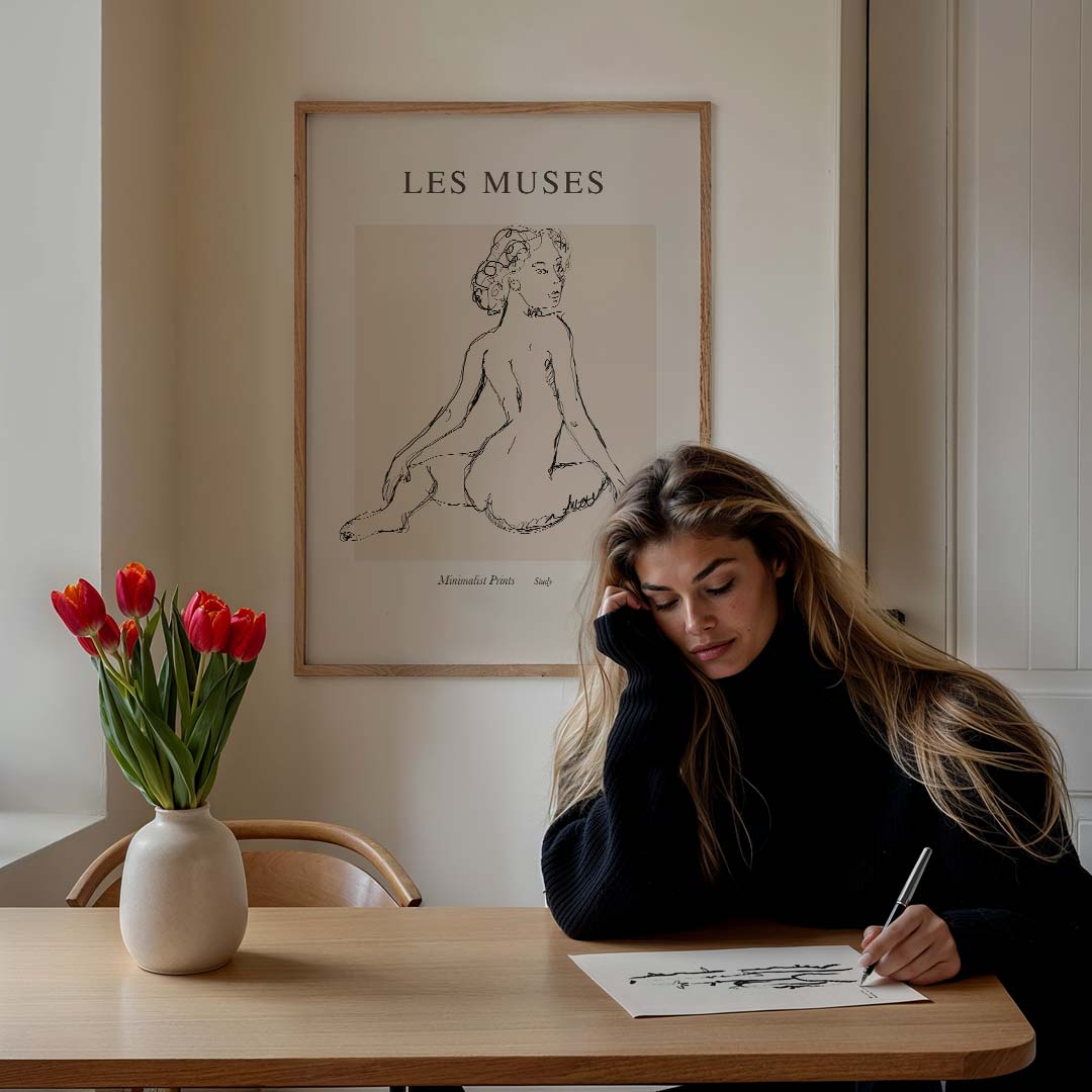 Les Muses Minimalistische Kunstposter – lijntekening poster in staand formaat