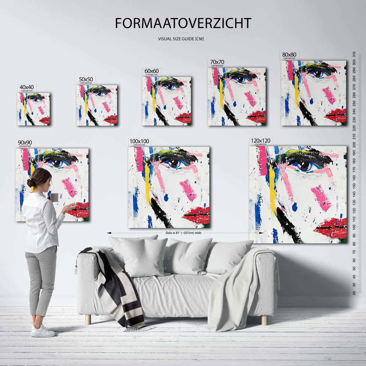 Abstract gezicht – vierkante muurposter met kleurrijke illustratie