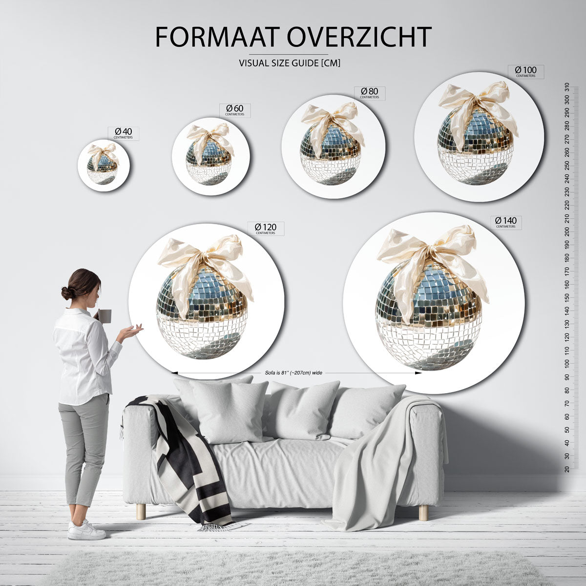 Spiegelbol met strik – ronde muurdecoratie met kleur en vorm