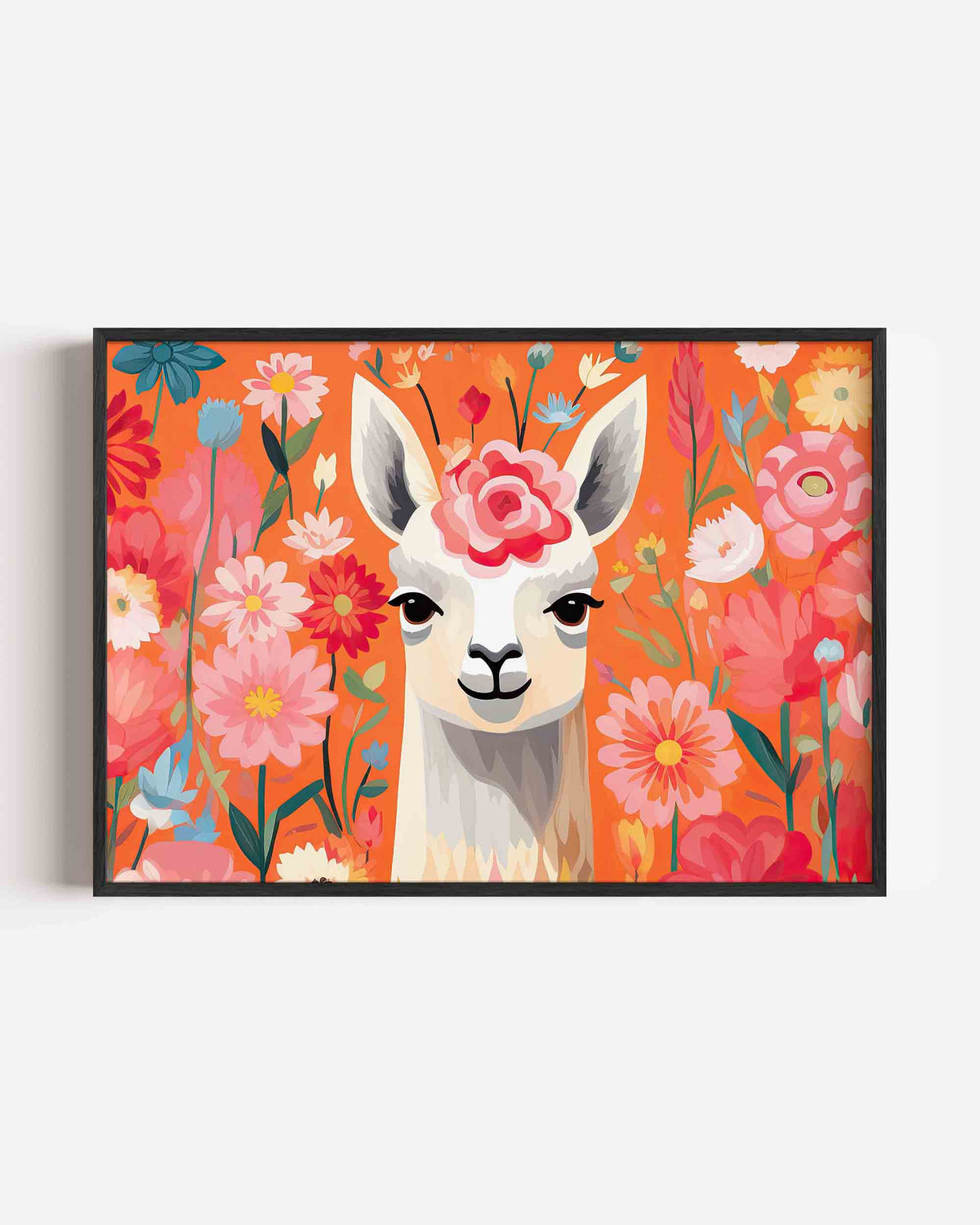 Lama en bloemen – landscape kinderposter als wanddecoratie