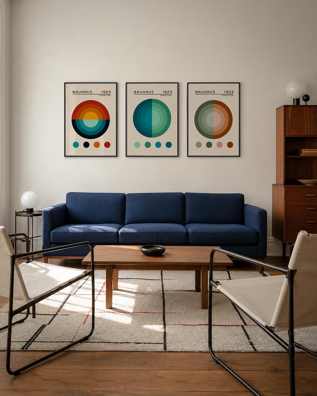 Cirkel en kleur driedelige posterset – deze posterset in drie delen toont een centrale cirkel met lagen in warme en koele