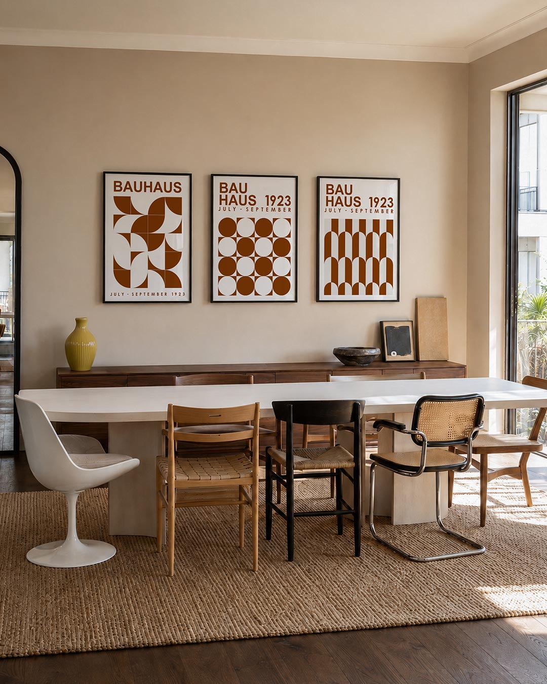 Vorm en ritme posterset – tweede productweergave – deze posterset in drie delen toont een dynamisch spel van halve cirkels en