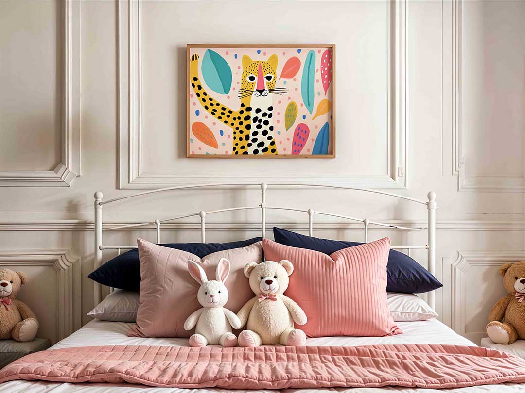 Luipaard met bladeren – kids poster in liggend formaat
