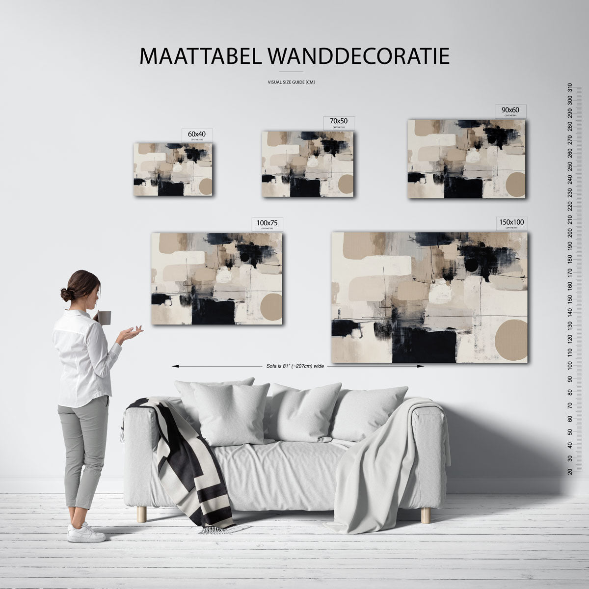 Geometrische vormen compositie – Beige – moderne liggende wandkunst