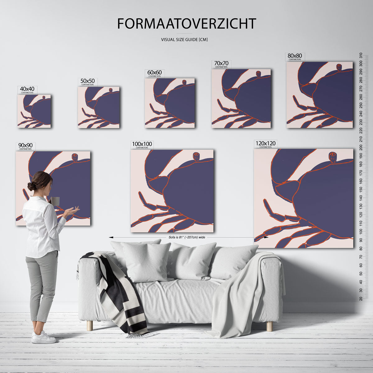 Krab silhouet – vierkante muurposter voor keuken of eethoek
